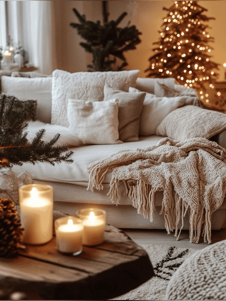 fluffy υφάσματα σε cozy σαλόνι με Scandinavian αισθητική