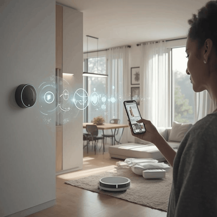 άνθρωπος που ελέγχει αυτοματισμούς Smart Home απ' το κινητό
