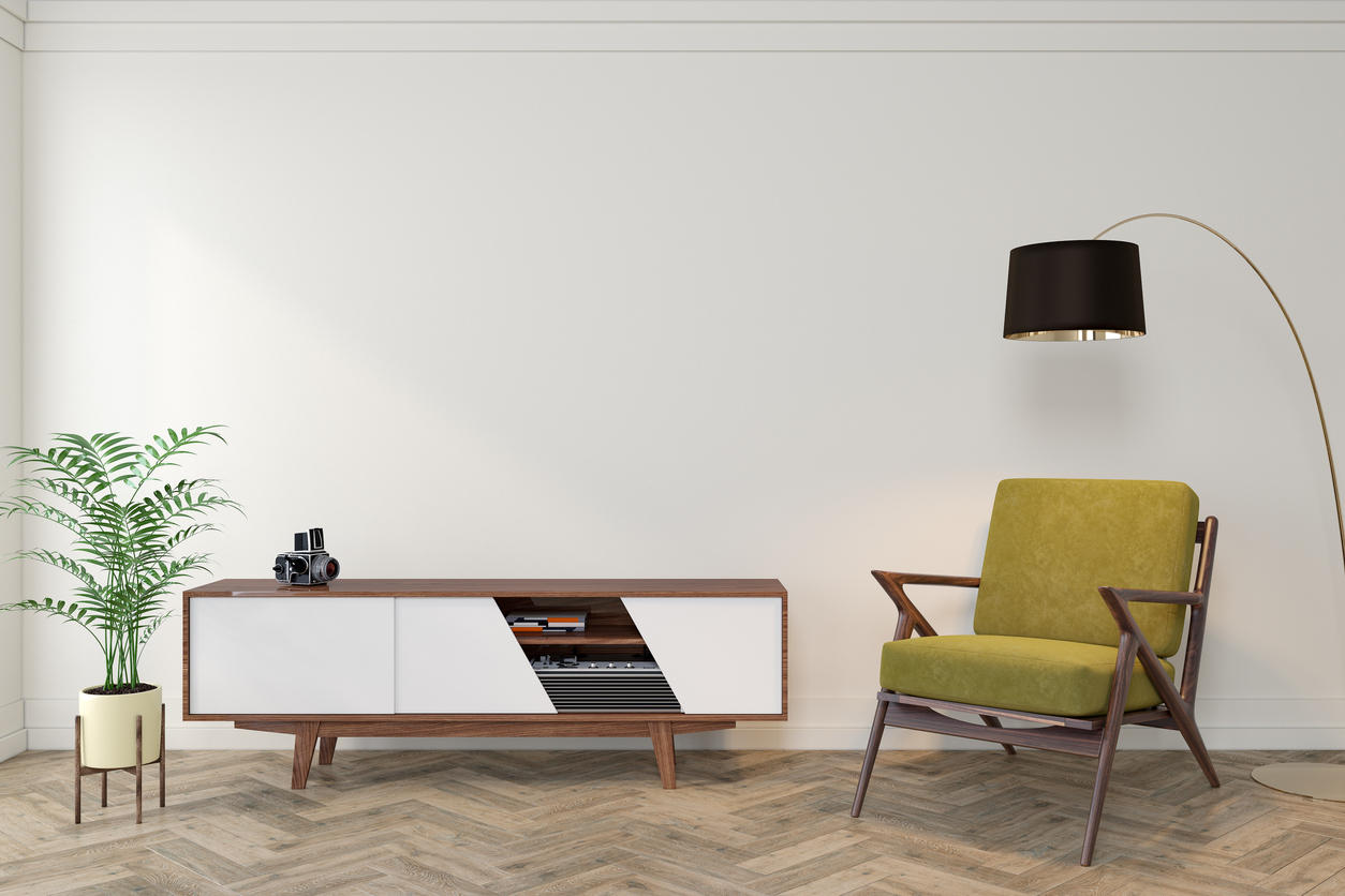 mid century στυλ σε σαλόνι