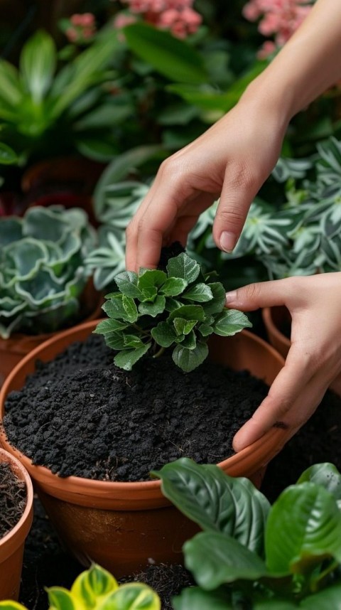 γλάστρα με χώμα και φυτό