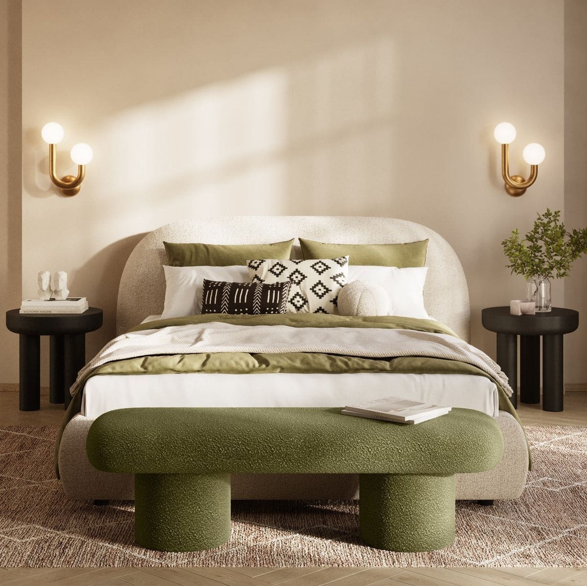 πράσινο ταμπουρέ κρεβατιού